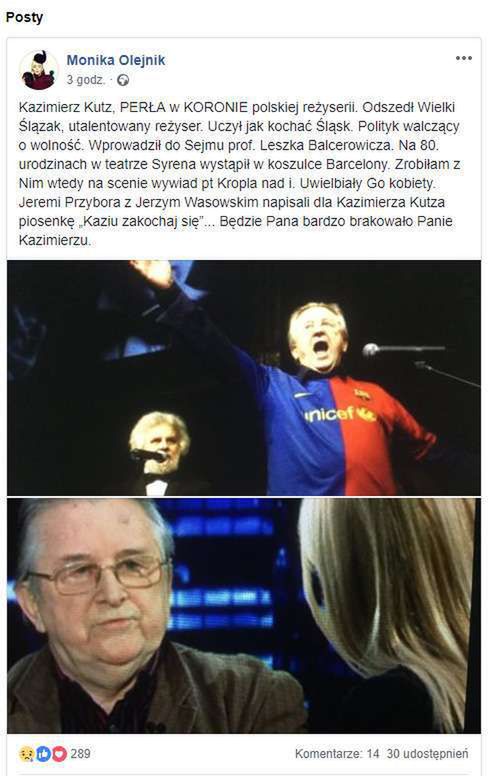 Monika Olejnik opłakuje Kazimierza Kutza