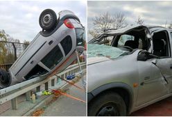 Dachował na wiadukcie i zawisł na barierce. W samochodzie śpiewał szanty, ubrany w same majtki