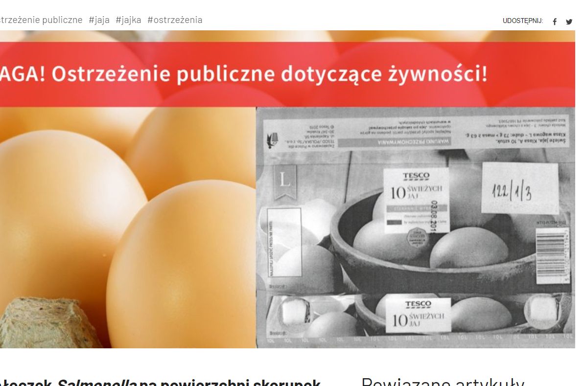 Uwaga na jajka z salmonellą z Tesco