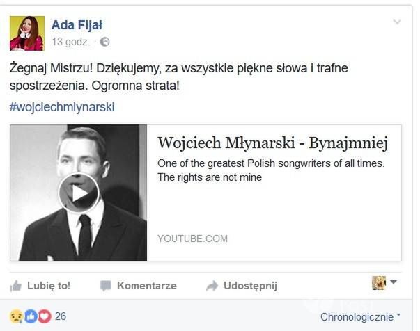 Ada Fijał żegna Wojciecha Młynarskiego