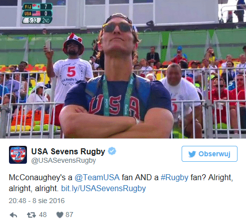 Matthew McConaughey kibicuje w Rio 2016