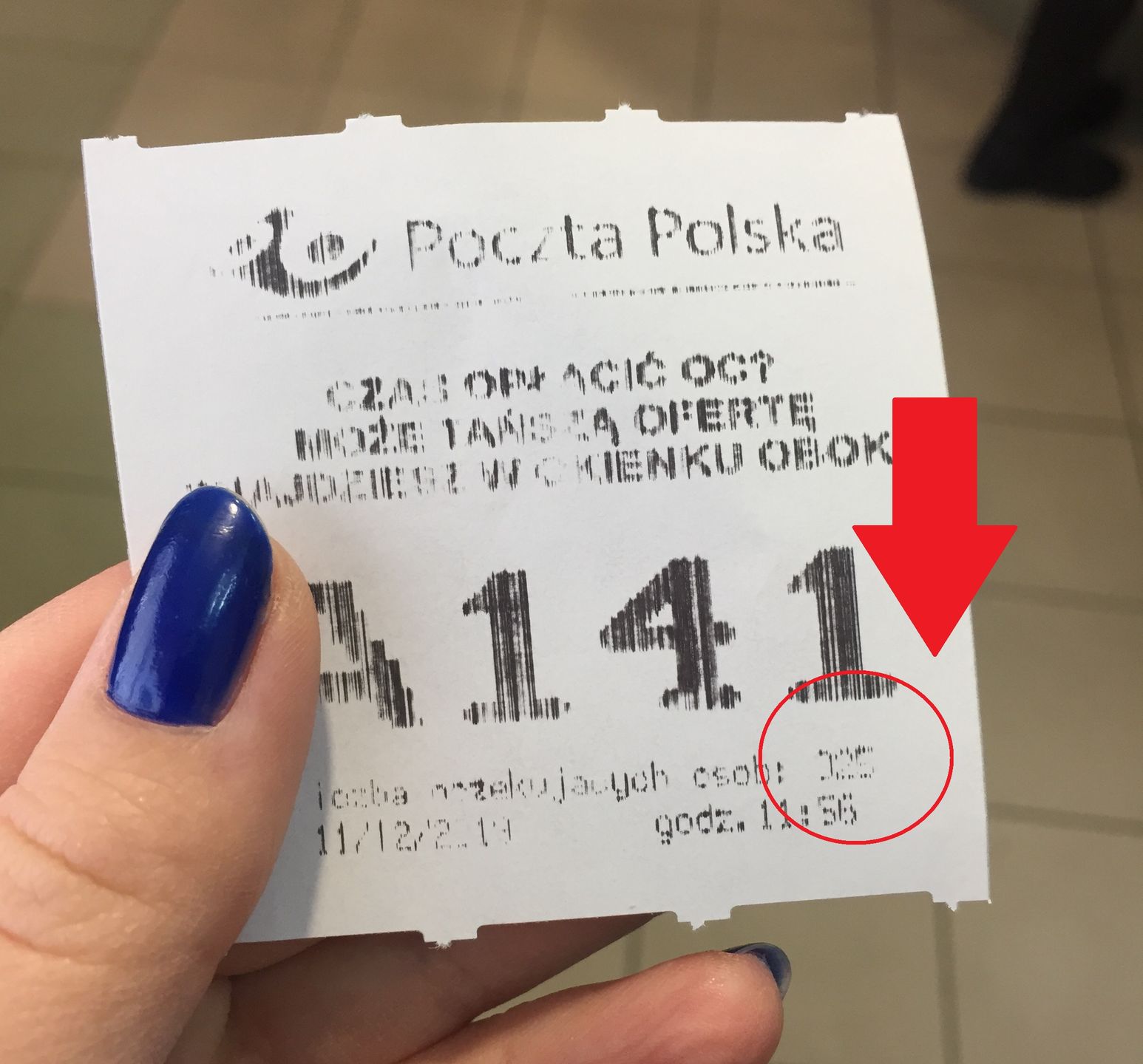 Mimo kiepskiego wydruku, da się odczytać, że byłam 25 osobą w kolejce. 
