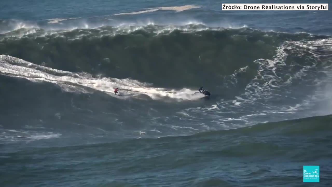 Kilkunastometrowe fale, prędkość i adrenalina. Surferzy dali popis, a wszystko zostało zarejestrowane z lotu ptaka