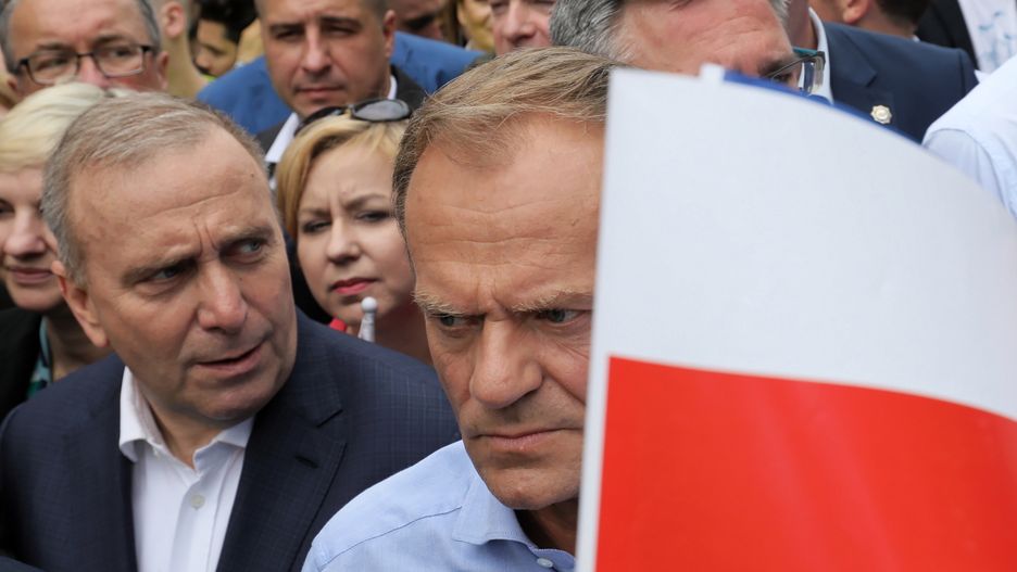 Grzegorz Schetyna i Donald Tusk na marszu "Polska w Europie"