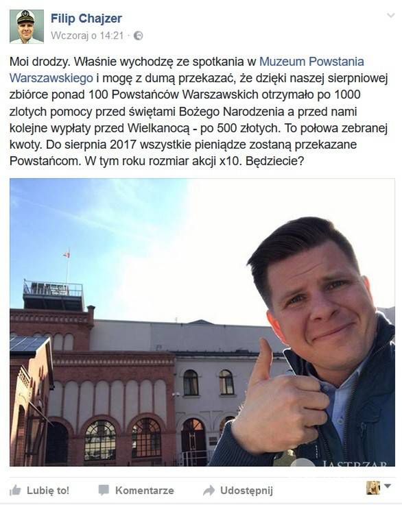 Ile pieniędzy zebrał Filip Chajzer dla Powstańców Warszawskich?