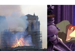 Katedra Notre Dame w ogniu. Mieszkał tam dzwonnik z powieści Victora Hugo i bajki Disneya