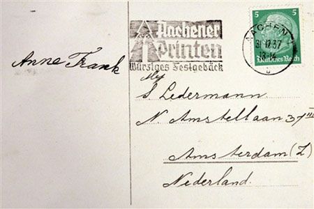 Odnaleziono kartkę pocztową podpisaną przez Anne Frank