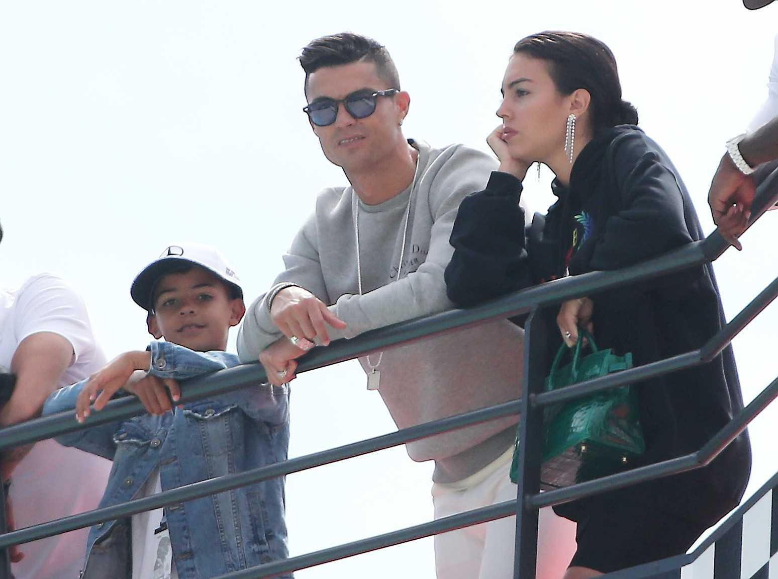 Cristino Ronaldo z synem i partnerką Georginą Rodriguez na Grand Prix Monaco 2019