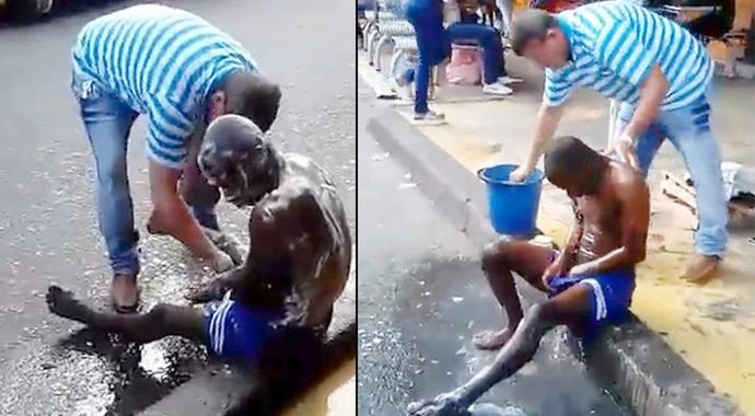 #aleocochodzi Podszedł do bezdomnego i go umył