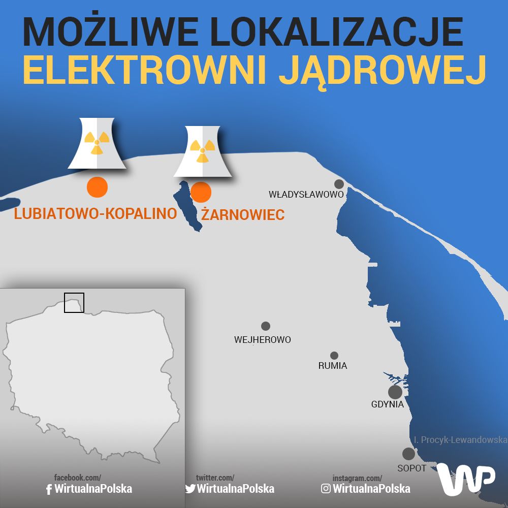 Dwie możliwe lokalizacje polskiej elektrowni atomowej 