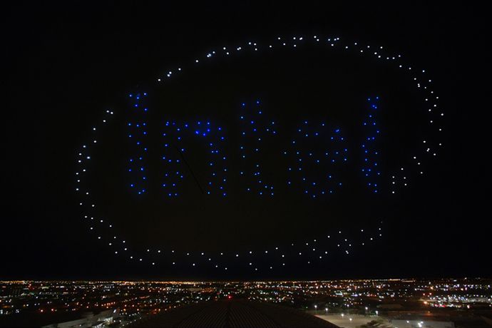 Intel Shooting Star drones light up the sky in the Pepsi logo following the Pepsi Zero Sugar Super Bowl LI Halftime Show. (Credit: Intel Corporation) 