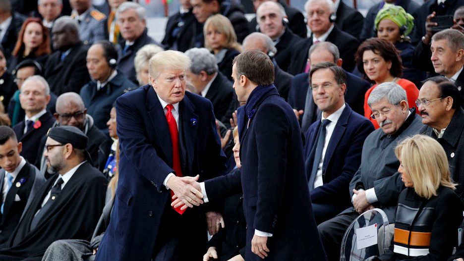 Emmanuel Macron i Donald Trump na obchodach stulecia zakończenia I wojny światowej