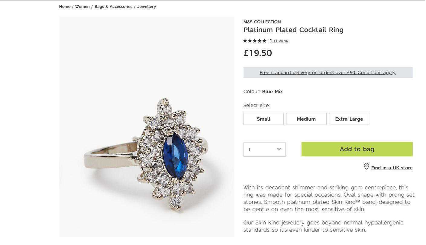 M&S replika pierścionka księżnej Kate