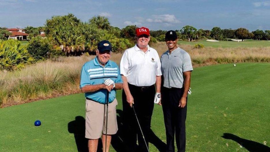 Donald Trump z legendami golfa: Tigerem Woodsem i Jackiem Nicklausem