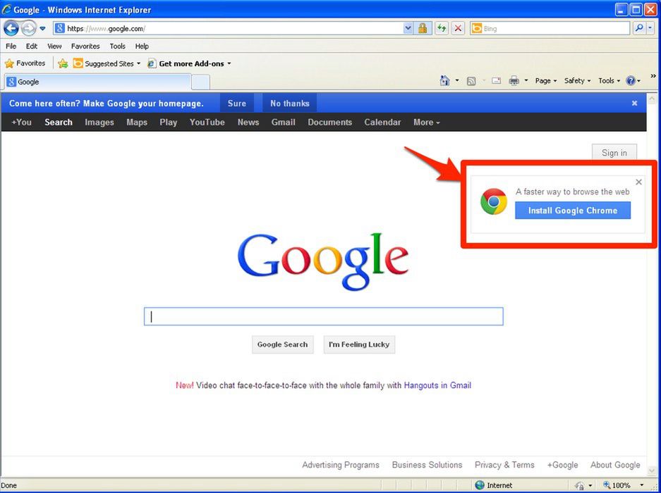 Google reklamował Chrome'a użytkownikom wyszukiwarki 