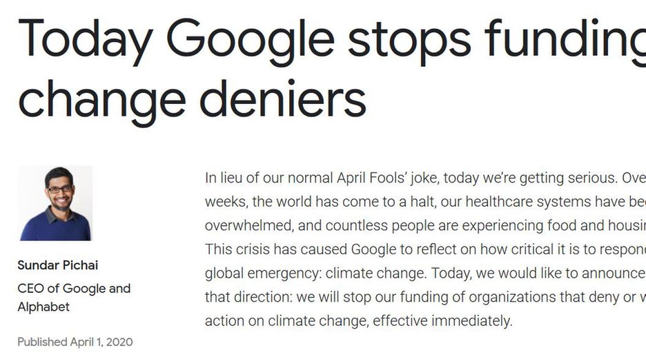 Nowa polityka Google'a jest niestety wyłącznie primaaprilisowym żartem. 