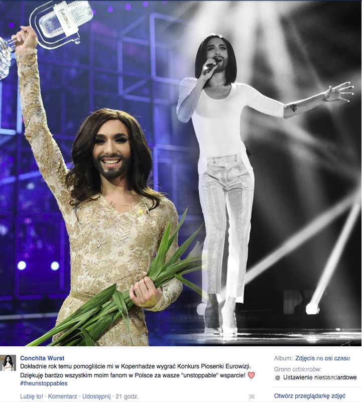 Conchita Wurst dziękuje polskim fanom. Conchita wystąpi w Kielcach na Sabacie Czarownic 2015?