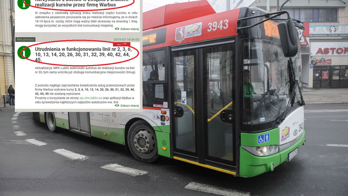 Warbus przestał jeździć w Lublinie. ZTM ma problem, pasażerowie muszą liczyć się z utrudnieniami