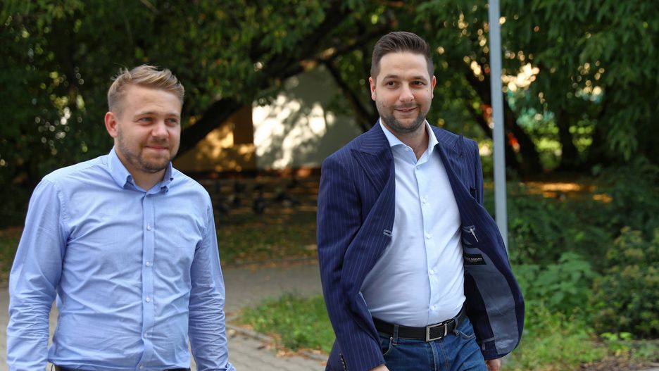 Poseł Jacek Ozdoba i europoseł Patryk Jaki z Solidarnej Polski