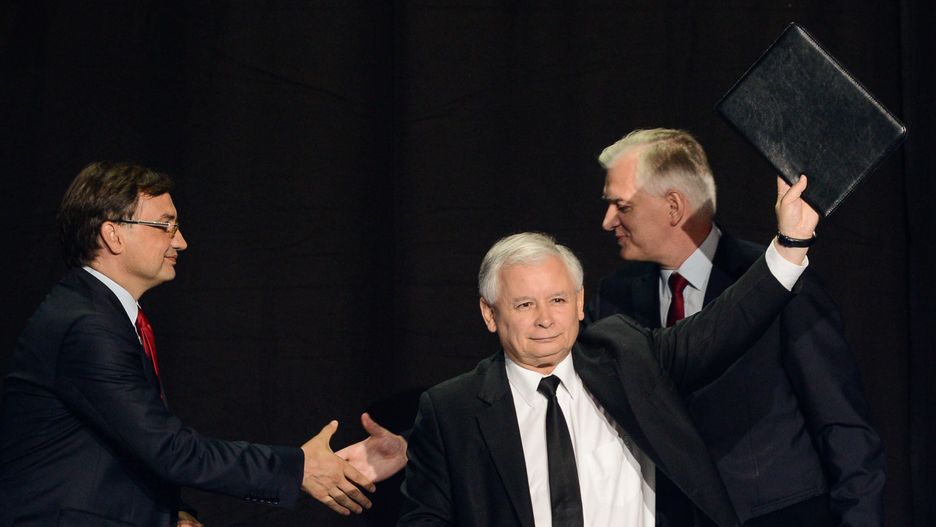 Liderzy PiS, Solidarnej Polski i Polski Razem po podpisaniu porozumienia w 2014 roku