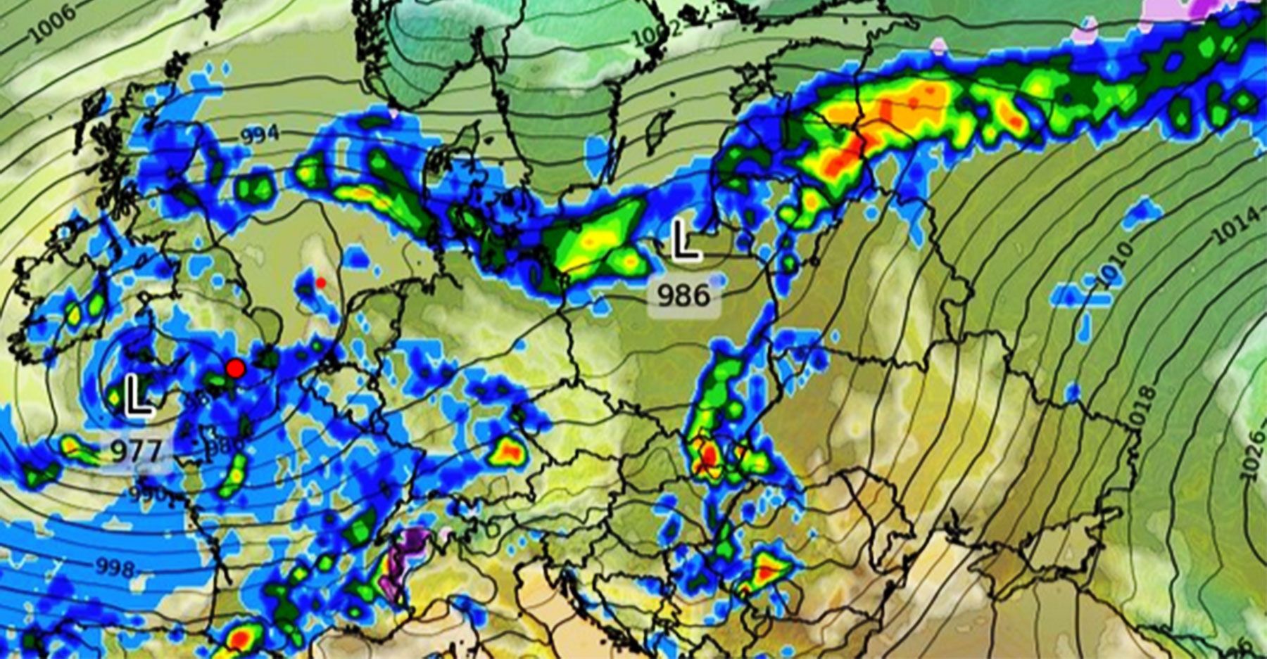 Pogoda. Strefy opadów obejmują północne i południowo-wschodnie regiony Polski