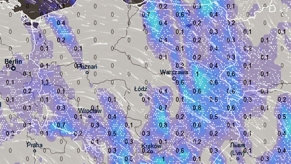 We wtorek rano główna strefa opadów znajdzie się nad wschodnią Polską