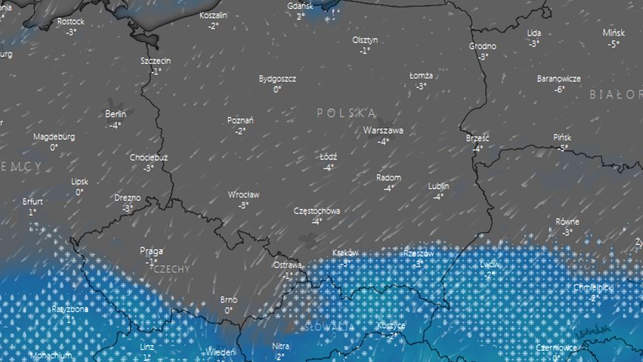 W nocy śnieg padać może też na Żuławach i nad samym morzem