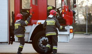 Pożar na Bródnie. Ogień zajął dziesiępiętrowy blok przy ulicy Rembielińskiej 19 w Warszawie. Spłonęła elewacja w całym pionie