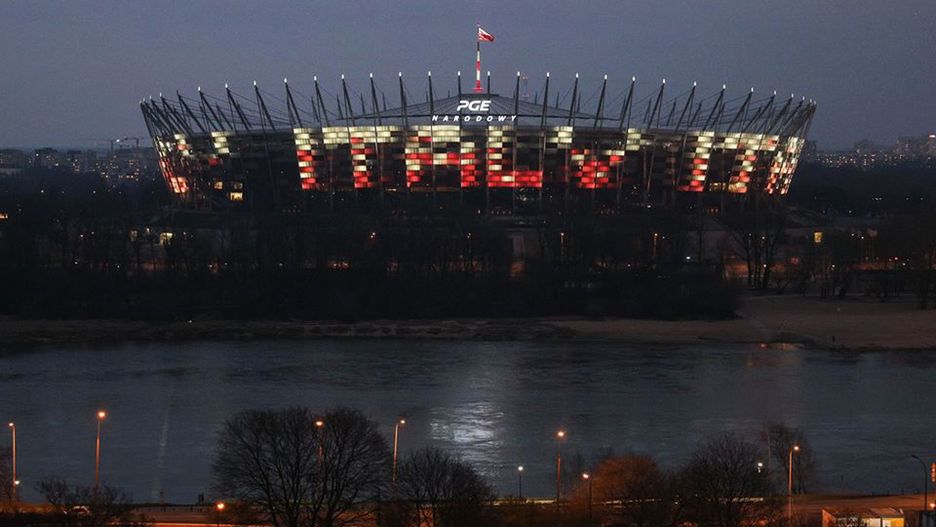 Na Stadionie Narodowym wyświetlono napis "Italy"