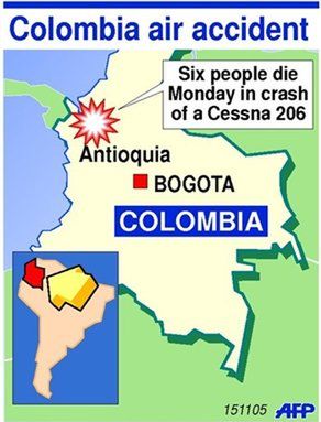 Sześć osób zginęło w katastrofie awionetki w Kolumbii