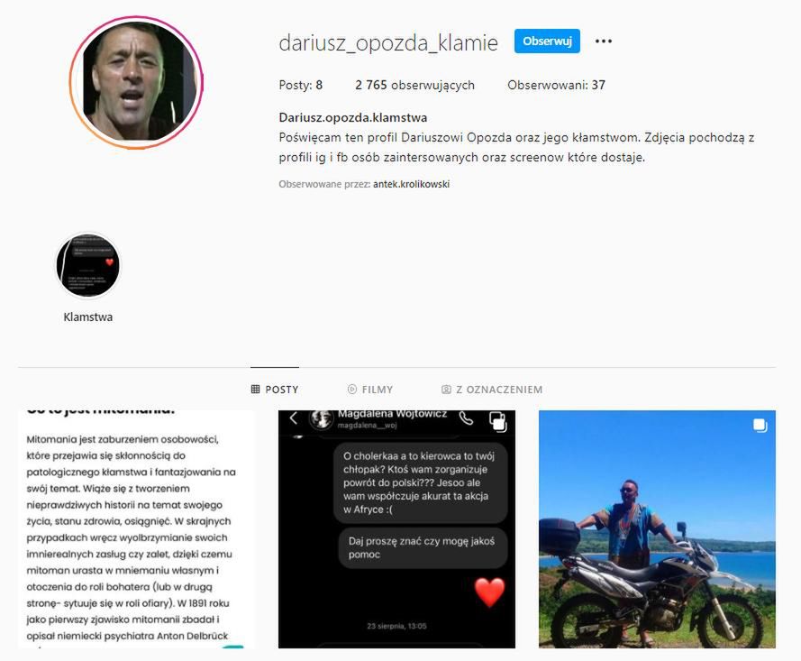 Profil poświęcony działalności Dariusza Opozdy