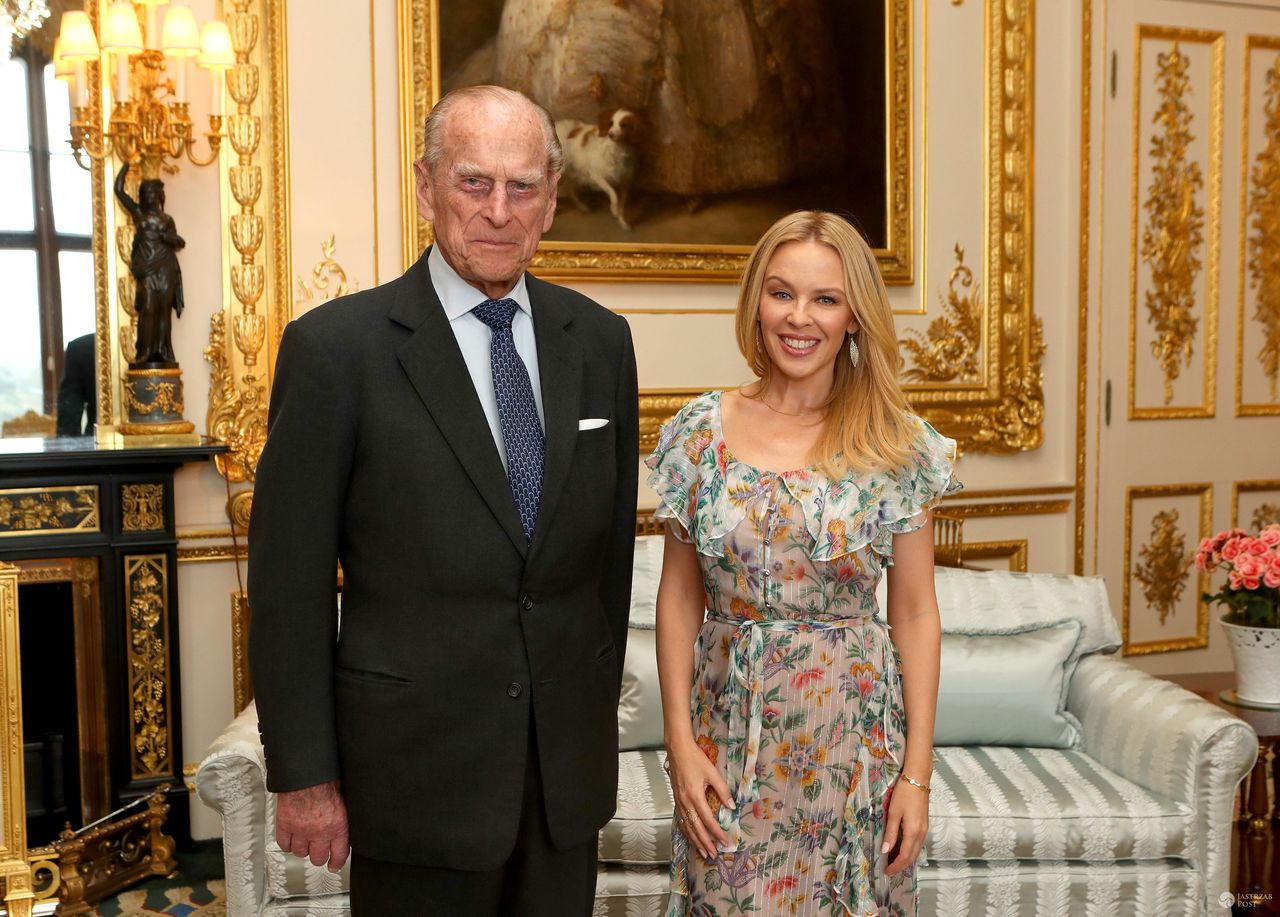 The Duke of Edinburgh, Patron of the Britain-Australia Society, presents Kylie Minogue with the Britain-Australia Society Award for 2016 during a private audience in the White Drawing Room at Windsor Castle, in Berkshire.  The Britain-Australia Award recognises Australian and British individuals who have made a significant contribution to the Australia-UK bilateral relationship. Past recipients include Barry Humphries, and The Rt Hon Lord Hague PC.