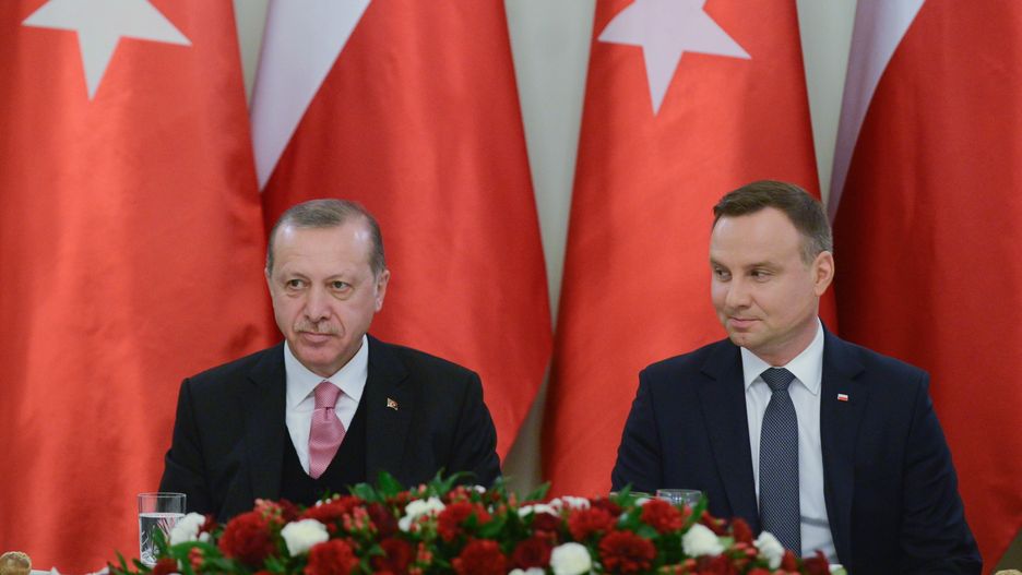 Prezydent Turcji na pożegnalnym obiedzie u Andrzeja Dudy w Pałacu Prezydenckim 