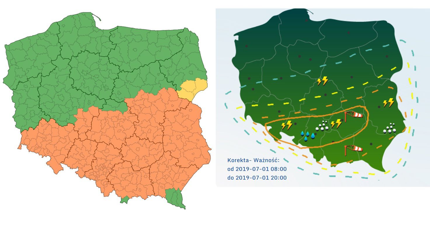 Ostrzeżenia pogodowe IMGW 01.07.19 