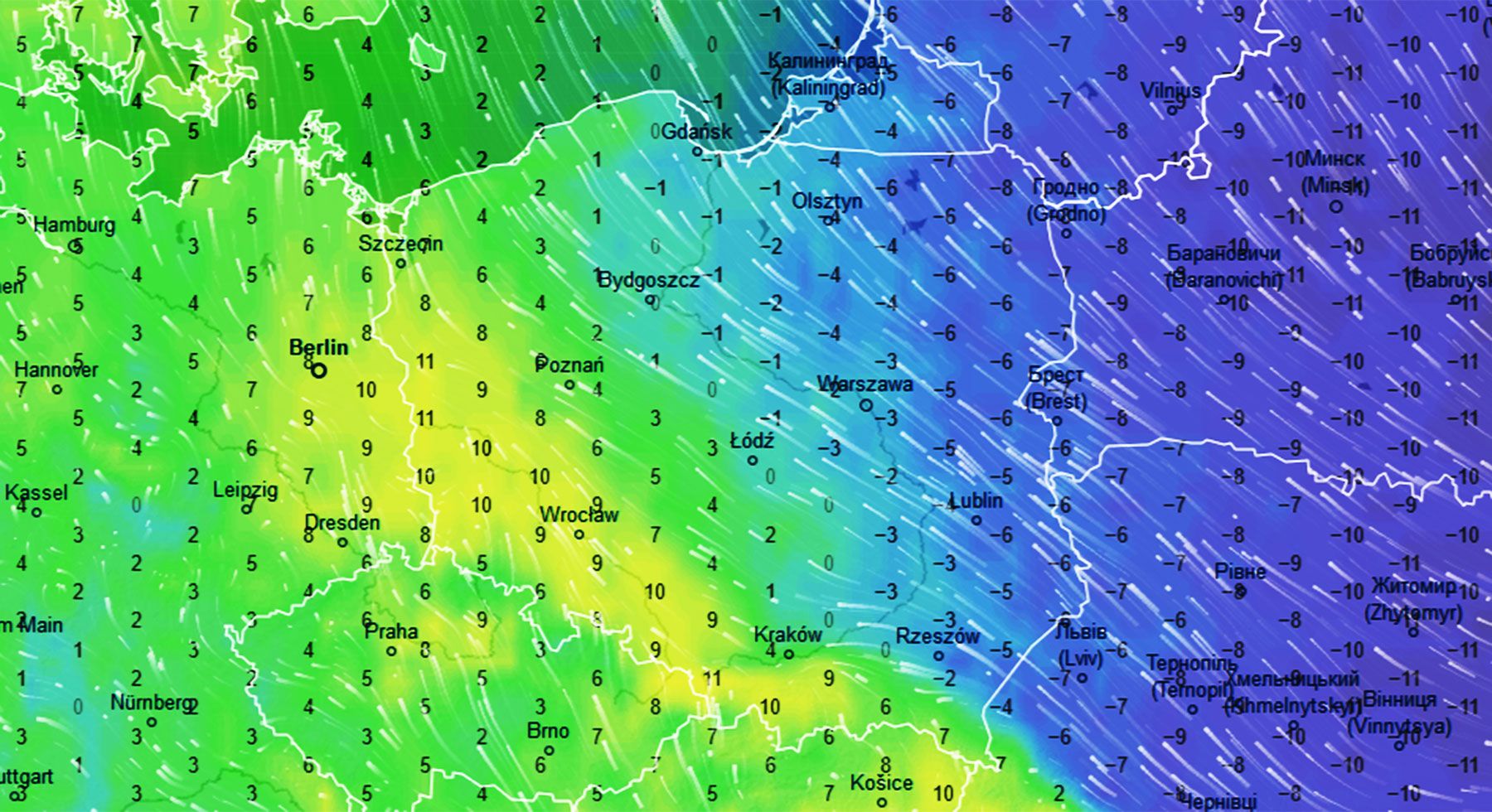 Pogoda. Wiatr sprawi, że w piątek w południe we wschodniej części Polski temperatura odczuwalna będzie jeszcze niższa