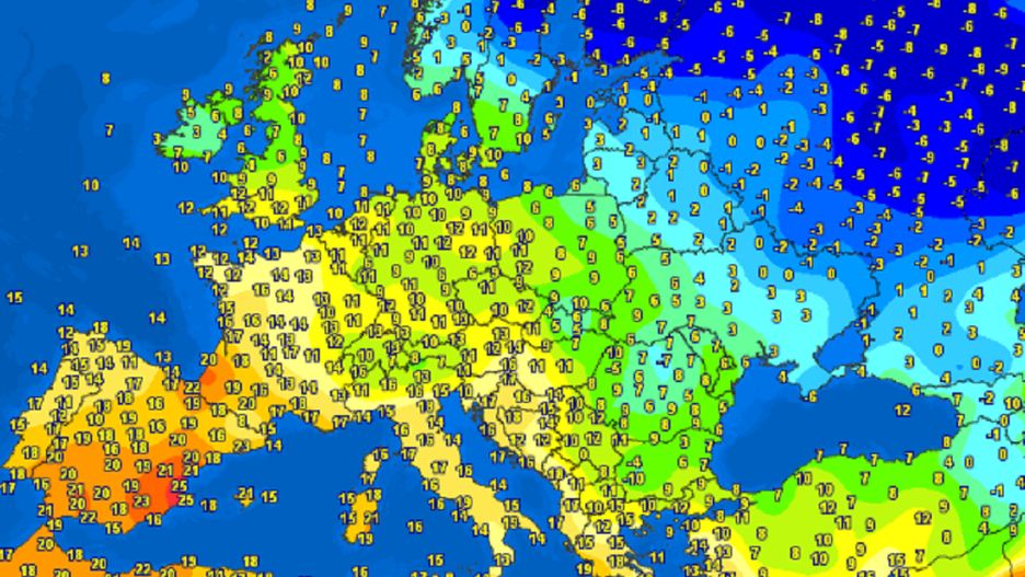 Temperatury w Europie w niedzielne popołudnie