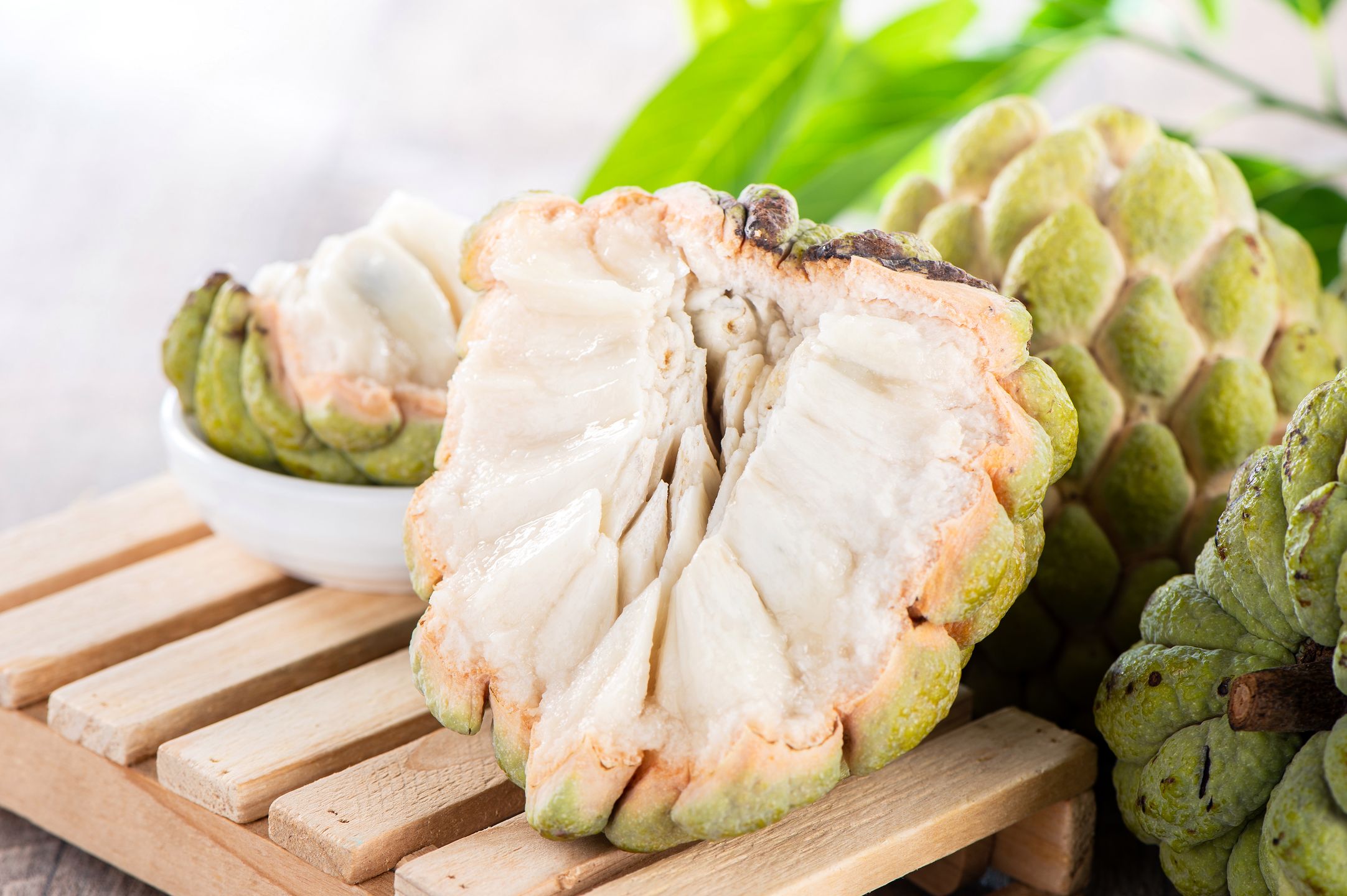 fresh sugar apple fruit(Custard Apple),sweetsop on wooden table background