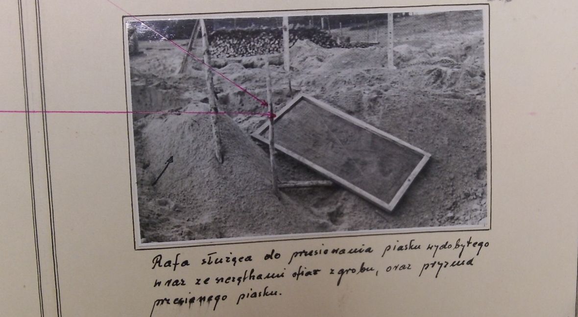 Bełżec 1958 r. Widok na część pola, na którym funkcjonował obóz zagłady. Na pierwszym planie groby rozkopane przez poszukiwaczy złota. Po lewej stronie państwowy skład drewna. 