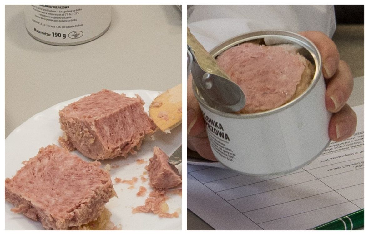 Porcja konserwowego mięsa z wojskowej racji żywnościowej 