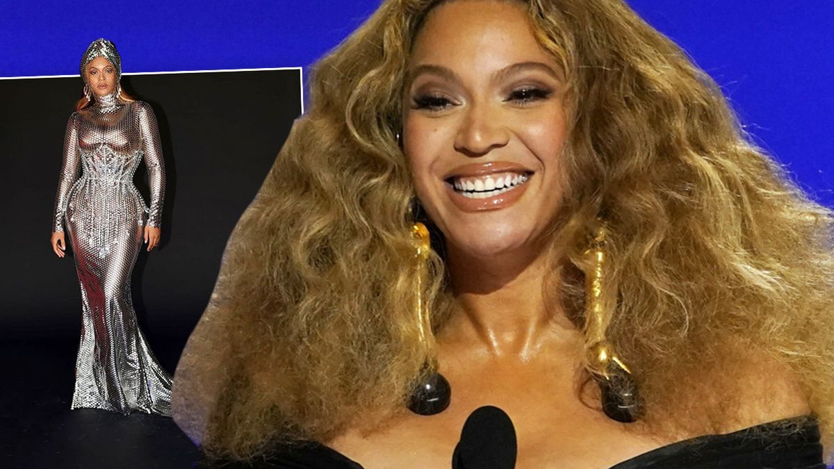 Grammy 2021: Beyonce pokazała drugą kreację. Piękna, ale... Co ona ma na twarzy? Teraz nie uciszy plotek o poprawianiu urody