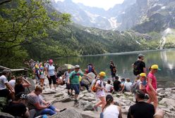 Tatry. Jeleń wśród turystów. Spacerował nad Morskim Okiem