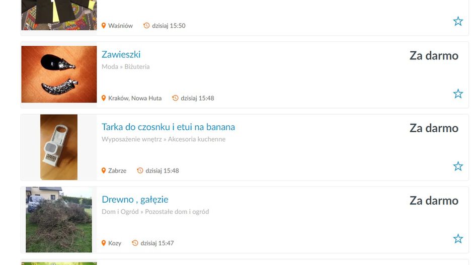Kategoria "za darmo" w serwisie z ogłoszeniami. Tam znaleźć można wszystko