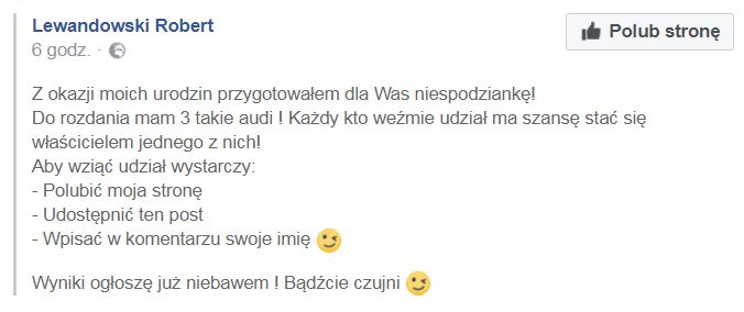 Konkurs ogłoszony na fałszywym profilu piłkarza. 