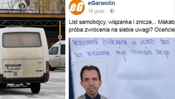 Mężczyzna porozwieszał listy pożegnalne.