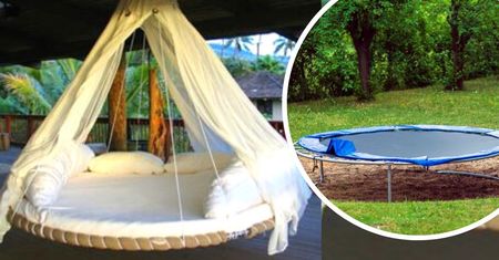 Ludzie przerabiają swoje stare trampoliny na bajkowe huśtawki ogrodowe