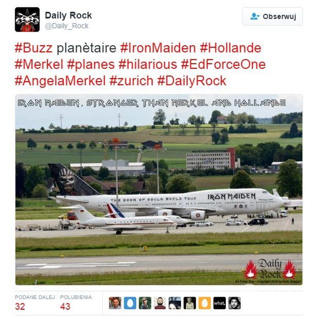 Samolot Iron Maiden kontra ten Angeli Merkel i Francois Hollande'a