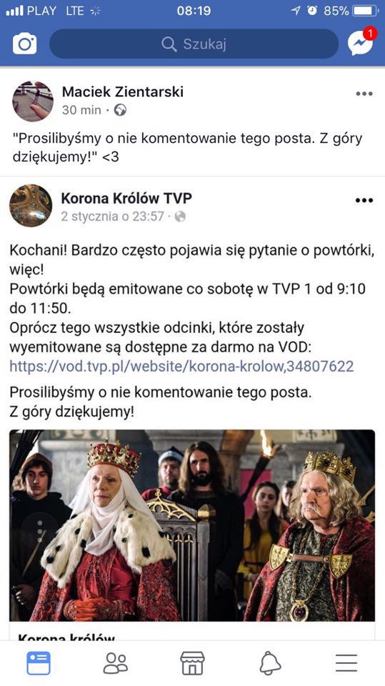 Administratory "Korony Królów" proszą o niekomentowanie postu 