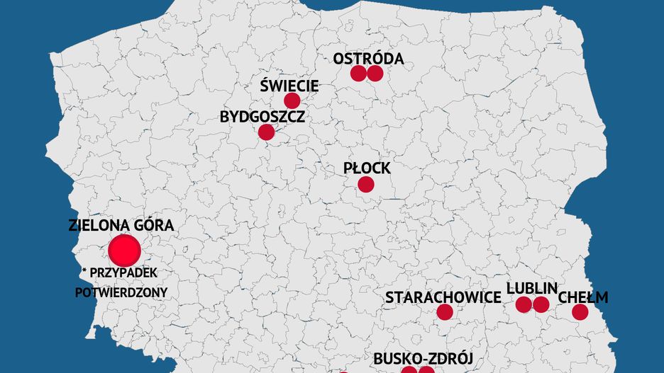Koronawirus w Polsce. Zielona Góra z pierwszym przypadkiem. Mapa podejrzeń