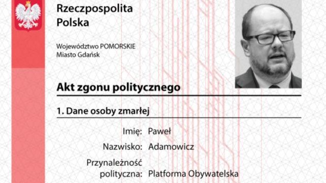 Internauci przypominają, że Młodzież Wszechpolska wystawiła Pawłowi Adamowiczowi "akt zgonu politycznego".