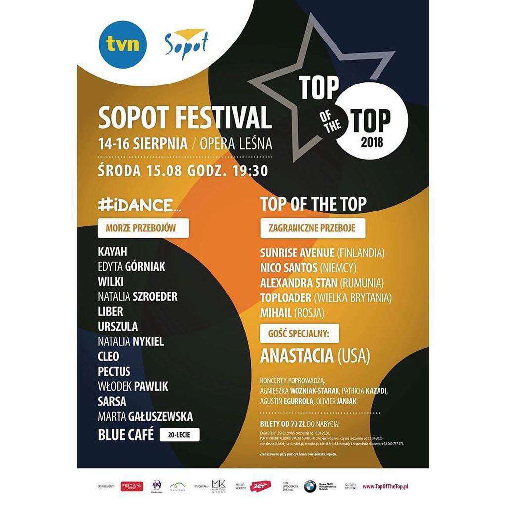 Lista gwiazd, które wystąpią na Top of the Top 2018 Sopot Festival drugiego dnia (15.08)